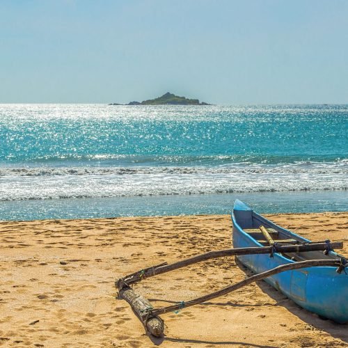 Aerial view of surfers near Hikkaduwa beach. Hikkaduwa, Sri Lanka.